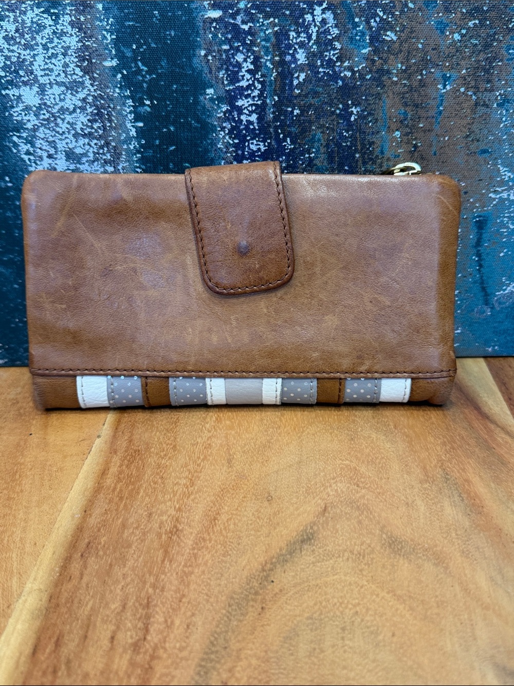 Fossil Vintage Y2K Brown Leather Stripe Wallet (GUC) - Picture 3 of 14